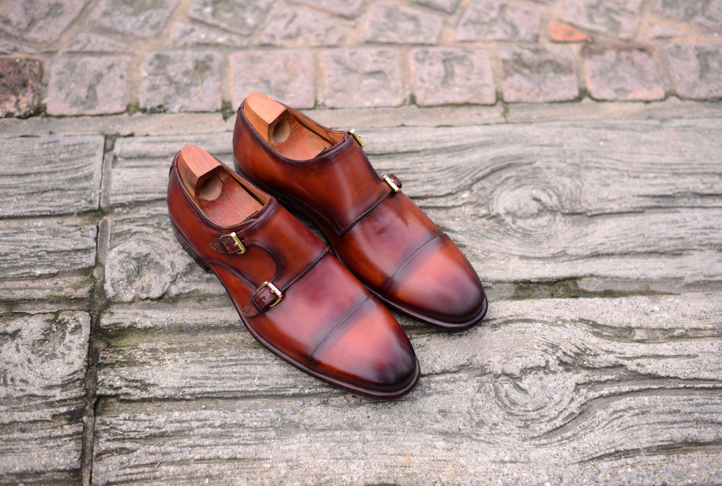 Double Monk - Brown Monk Strap Shoes-0