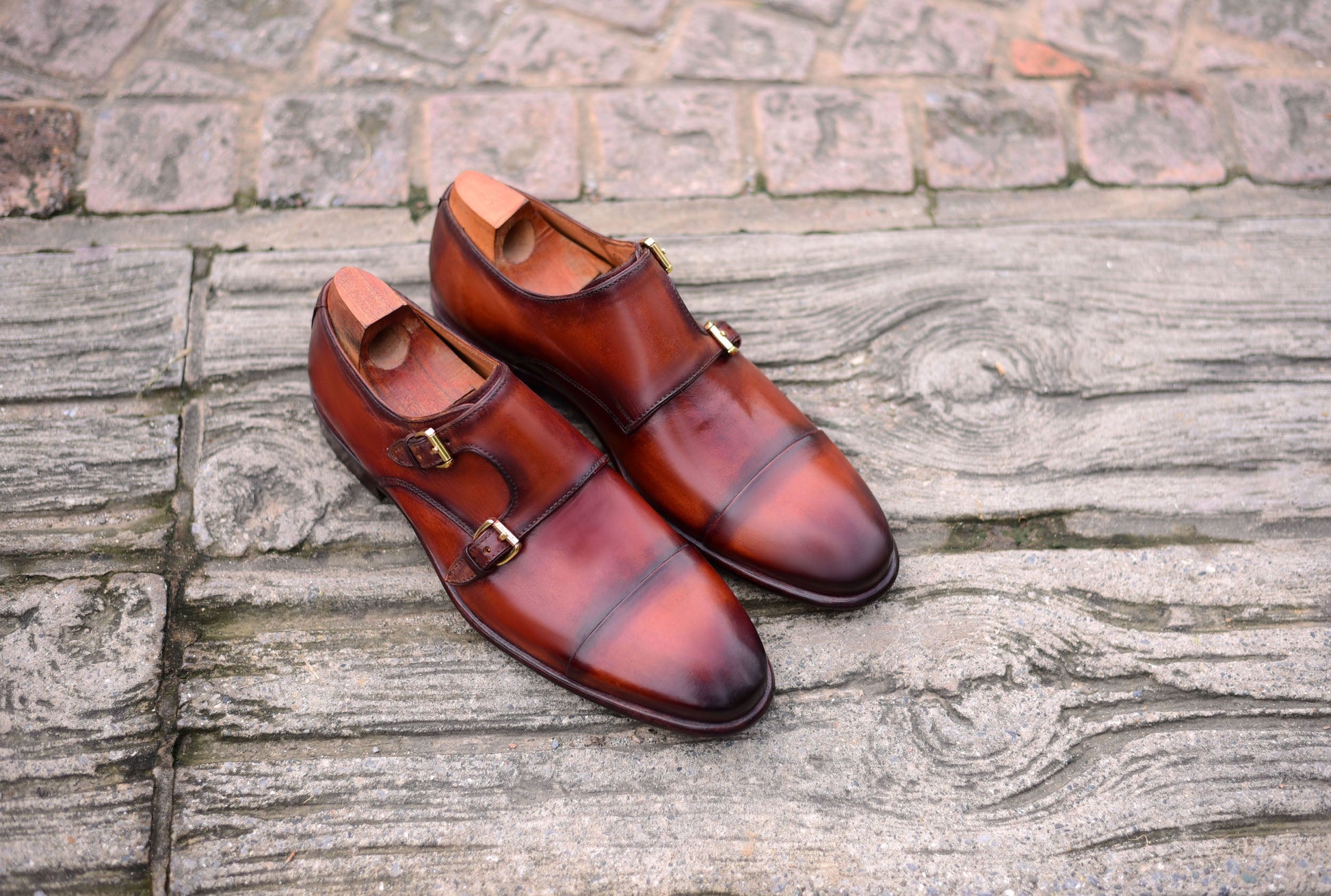 Double Monk - Brown Monk Strap Shoes-0