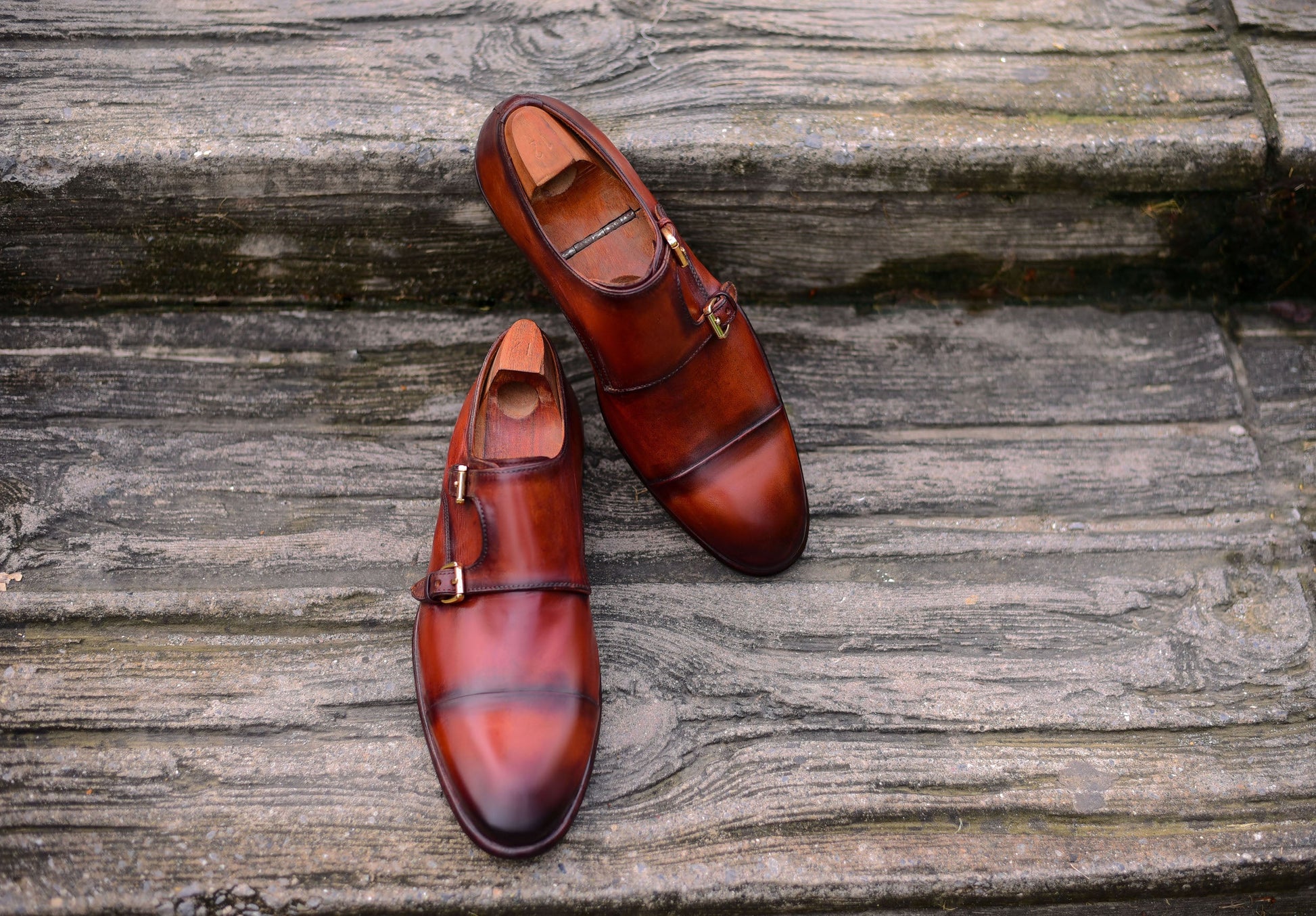 Double Monk - Brown Monk Strap Shoes-1