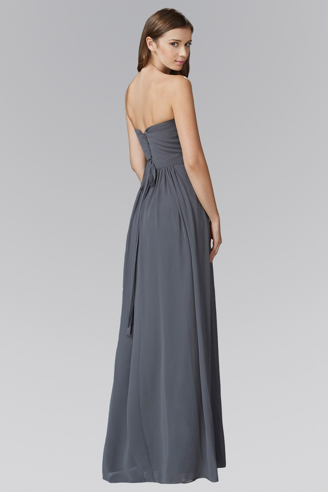 Strapless Sweetheart Floor Length Dress with Corset Back and Jewel Detailing-3