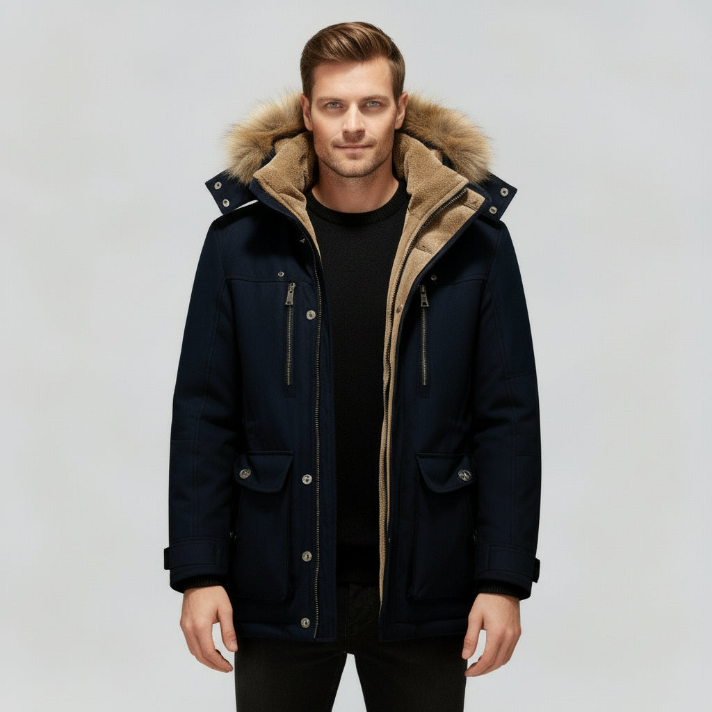 Mens Hooded Winter Parka Coat with Inner Fleece