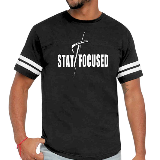 Mens Vintage Sport Graphic T-shirt Stay Focused White Print-0
