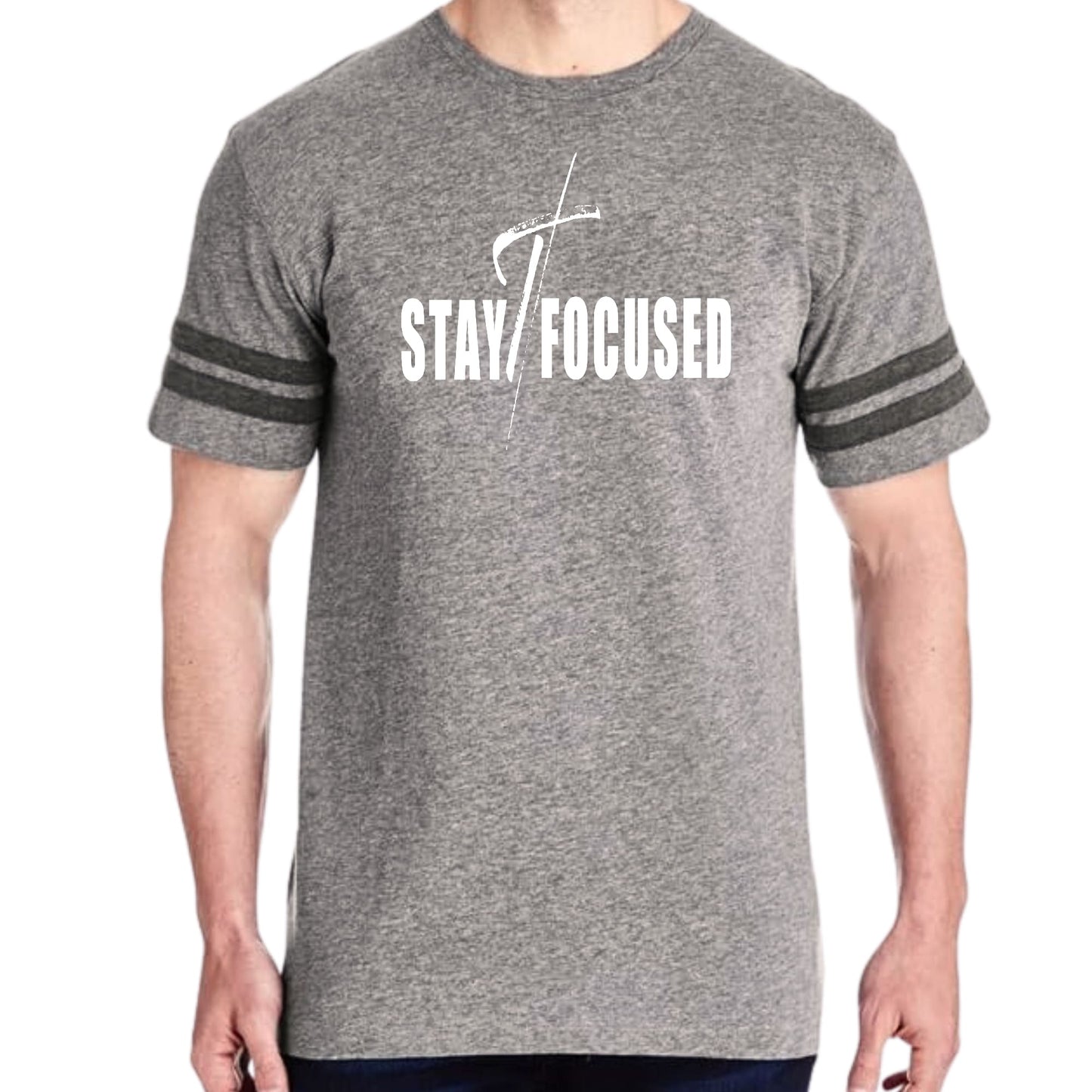 Mens Vintage Sport Graphic T-shirt Stay Focused White Print-5