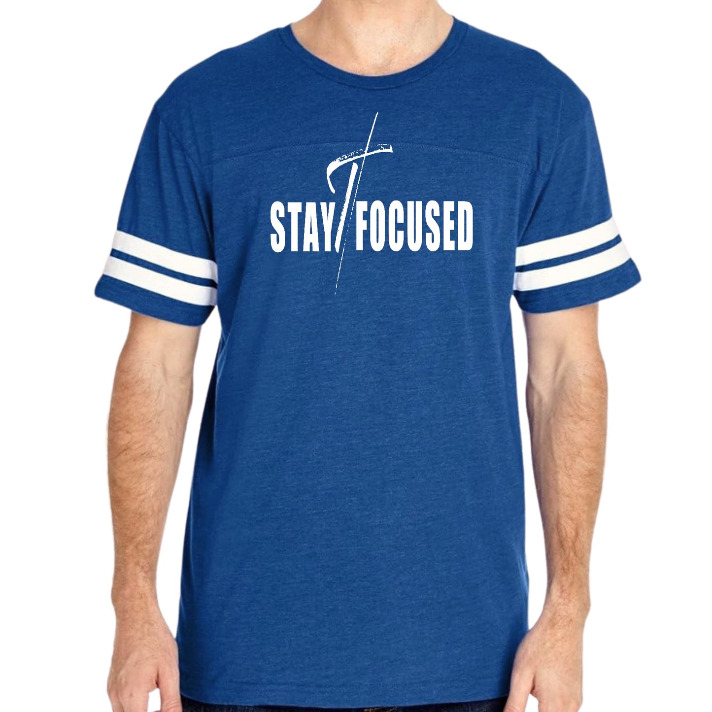 Mens Vintage Sport Graphic T-shirt Stay Focused White Print-3