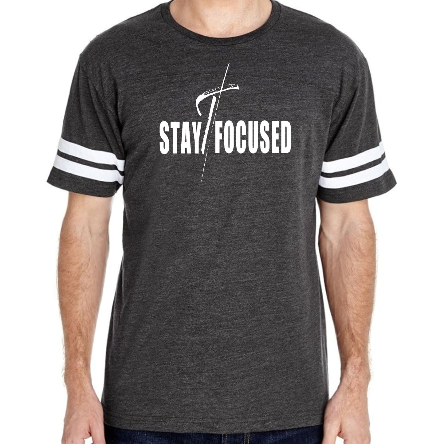 Mens Vintage Sport Graphic T-shirt Stay Focused White Print-4