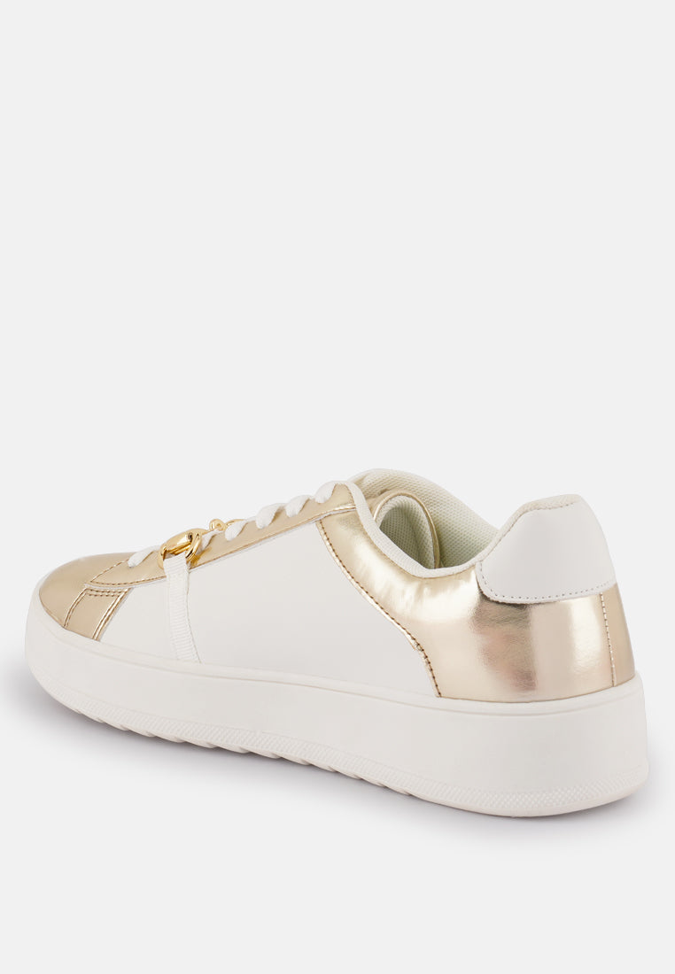 Nemo Contrasting Metallic Faux Leather Sneakers-3