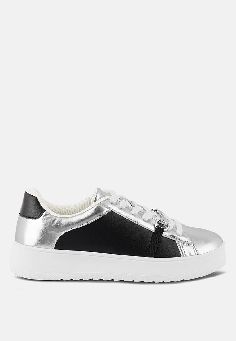 Nemo Contrasting Metallic Faux Leather Sneakers-6