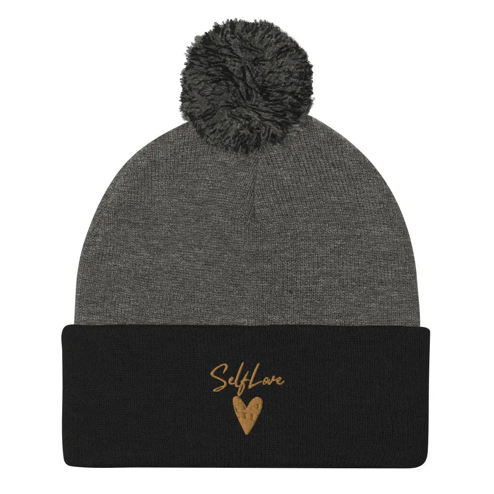 Self Love Pom-Pom Beanie - Women's Beanie with Embroidery-5