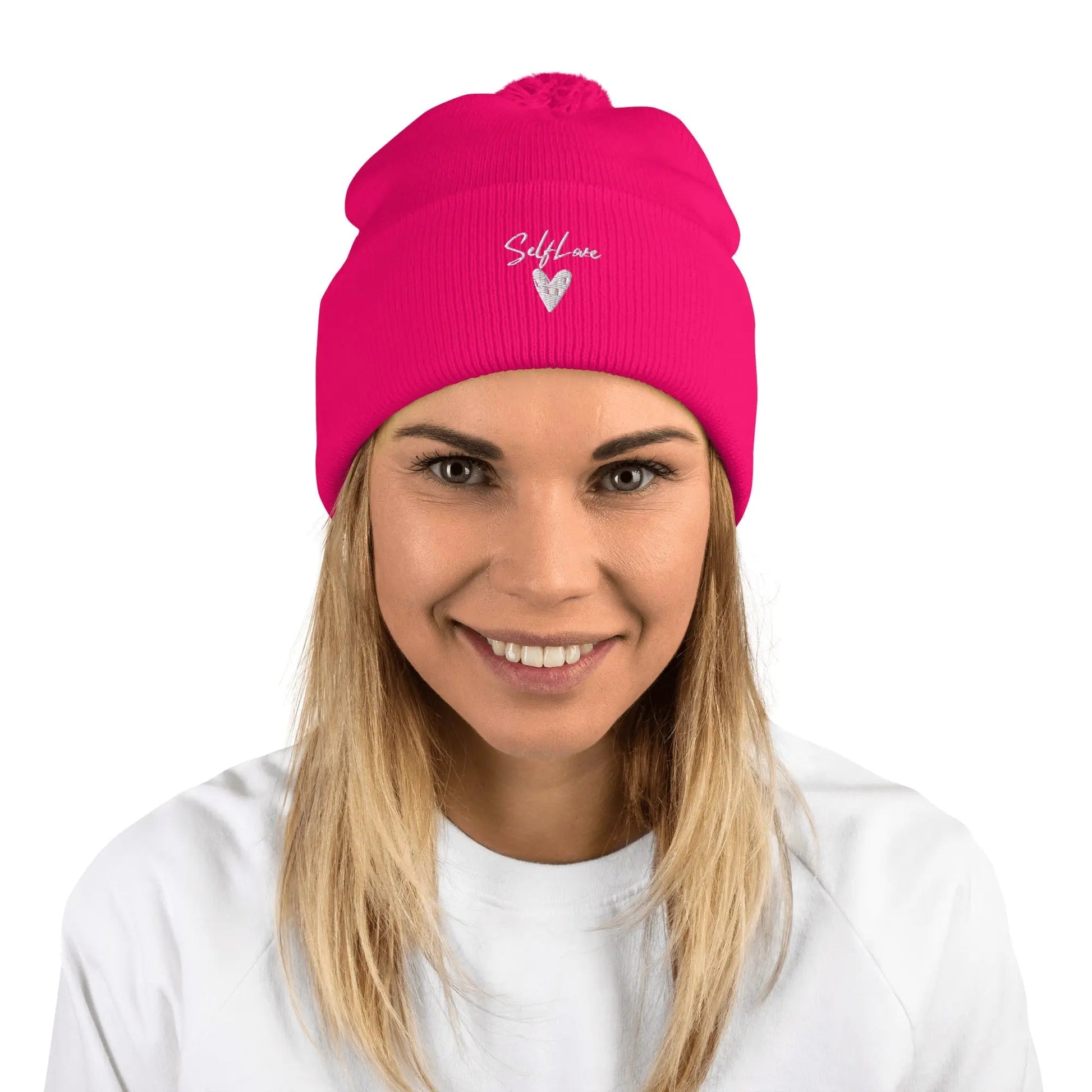 Self Love - Pom-Pom Beanie - Winter Beanie with Embroidery-1