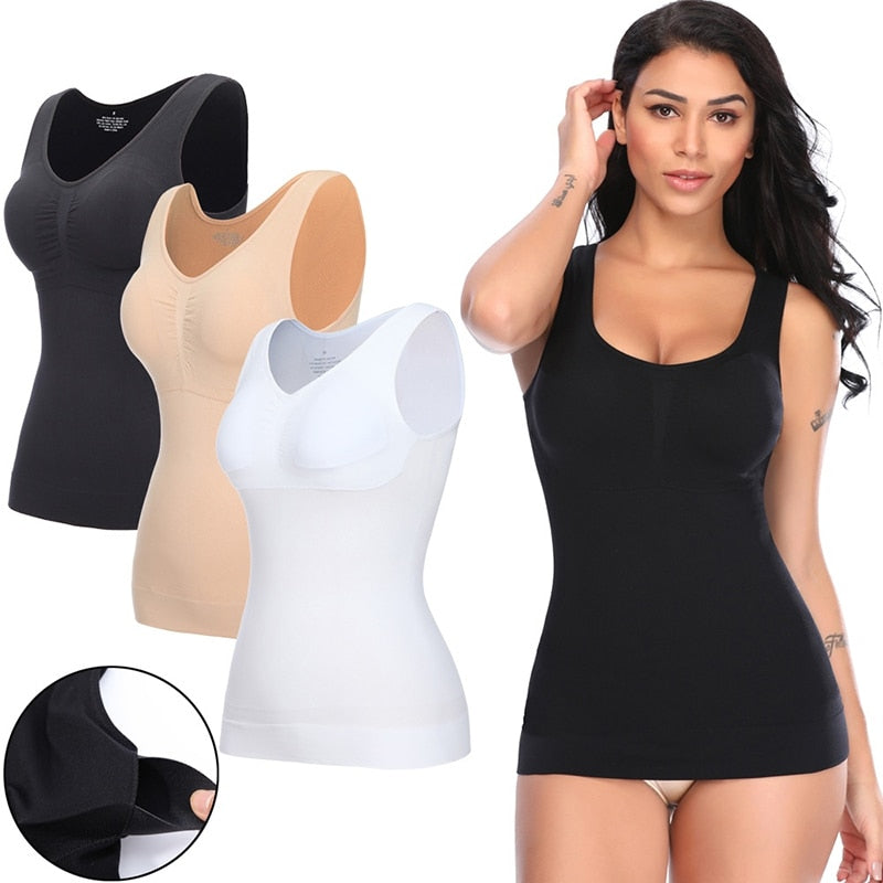 Tank Tops for Women with Built in Bra Shelf Bra Casual Wide Strap Basic Camisole Sleeveless Top Shaper with Removable Bra-0