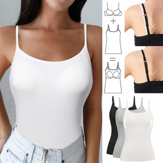 Women's Cotton Camisole with Shelf Bra Adjustable Spaghetti Strap Tank Top Cami Tanks 2/3 Packs Shapewear Body Shaper-0