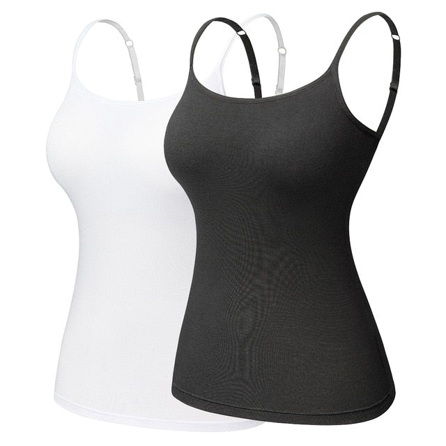 Women's Cotton Camisole with Shelf Bra Adjustable Spaghetti Strap Tank Top Cami Tanks 2/3 Packs Shapewear Body Shaper-5