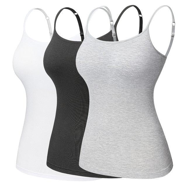 Women's Cotton Camisole with Shelf Bra Adjustable Spaghetti Strap Tank Top Cami Tanks 2/3 Packs Shapewear Body Shaper-4