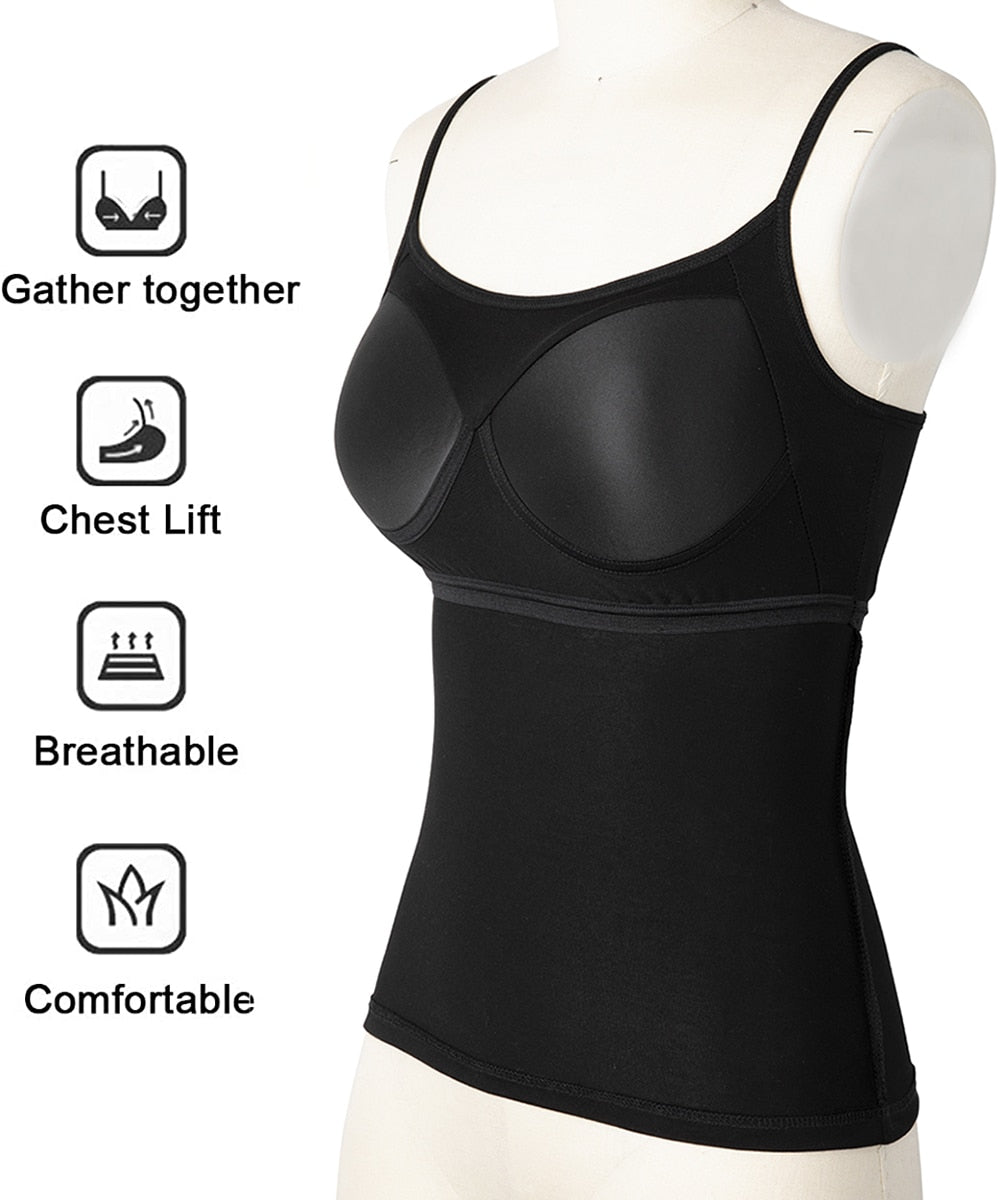 Women's Cotton Camisole with Shelf Bra Adjustable Spaghetti Strap Tank Top Cami Tanks 2/3 Packs Shapewear Body Shaper-2