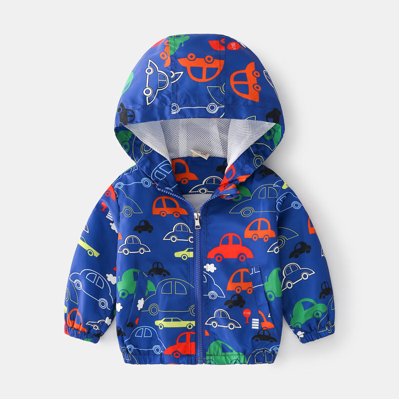 Baby Boy Cartoon Pattern Zipper Front Design Mesh Cloth Jacket Coat