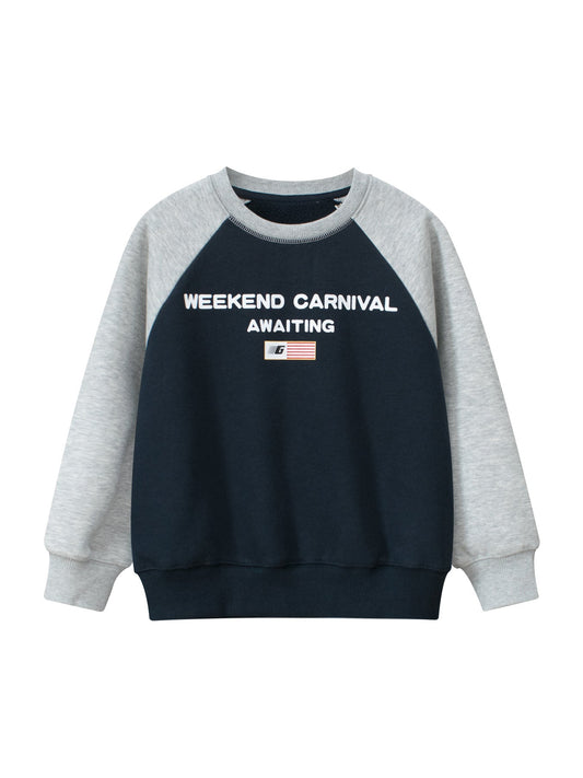 Autumn and Winter New Arrival Kids Boys Letters Print Crew Neck Long Sleeves Color Patchwork Sweatshirt-0