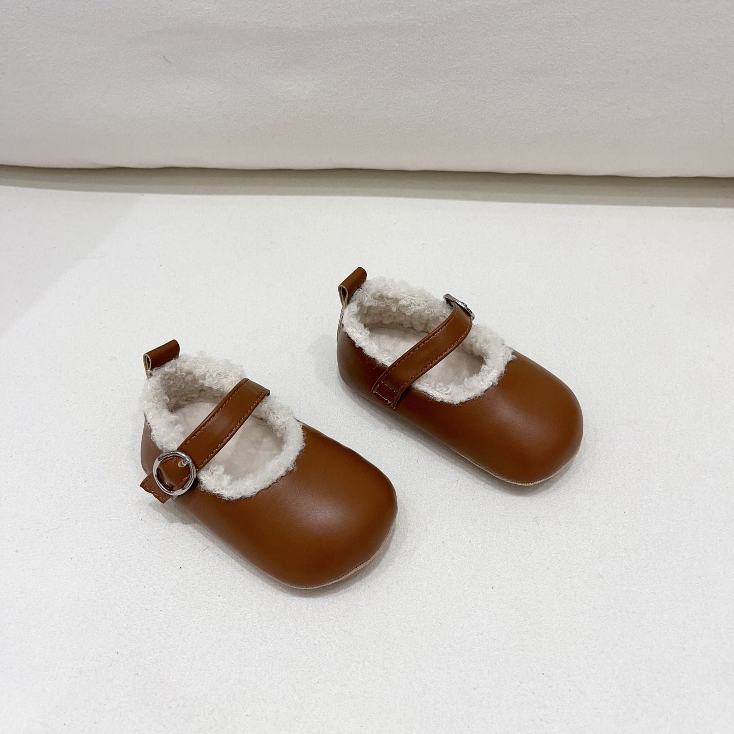 Ins Infant Baby Girl Solid Color Plush Warm Anti-Slip Shoes In Winter-7