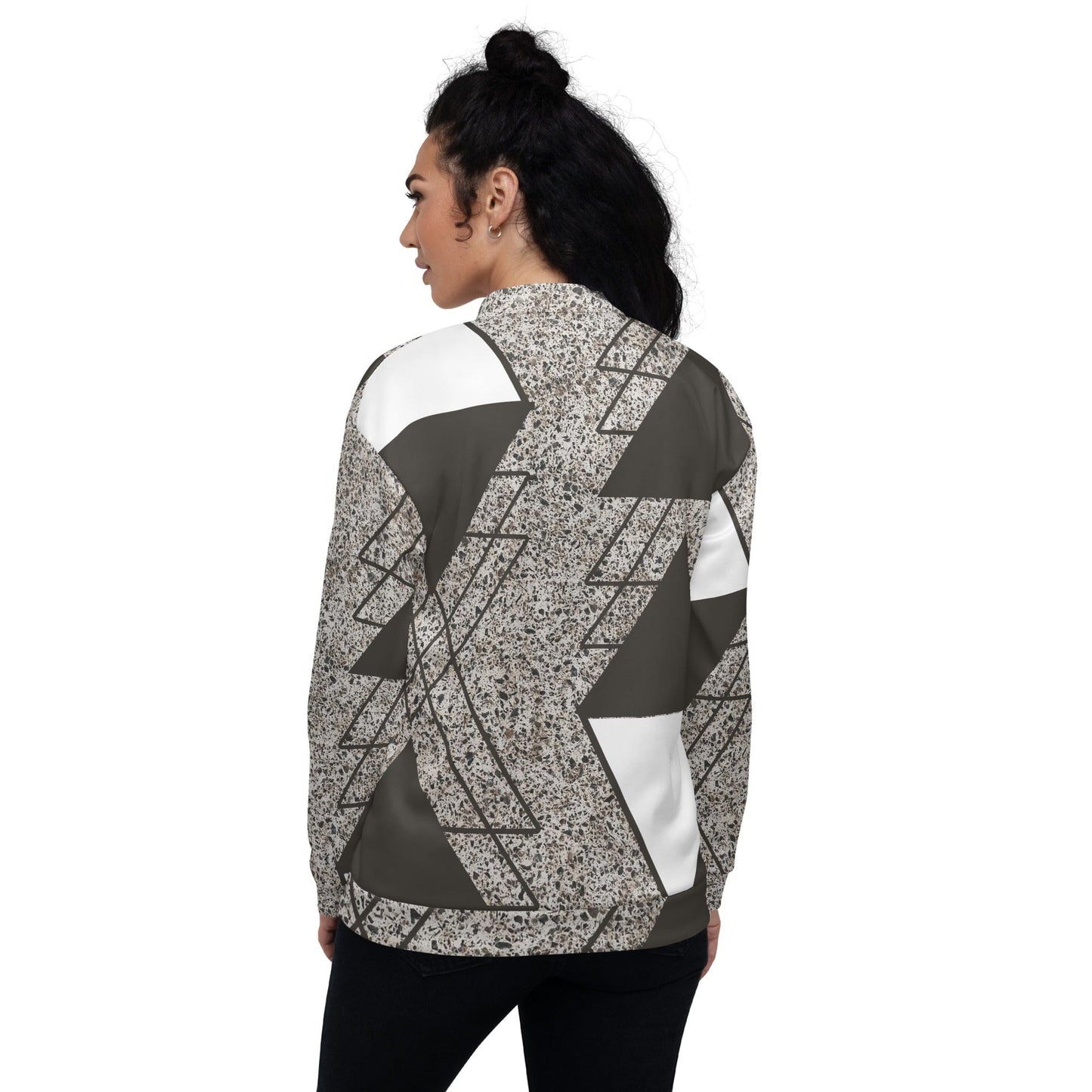 Womens Bomber Jacket, Brown and White Triangular Colorblock 2-1