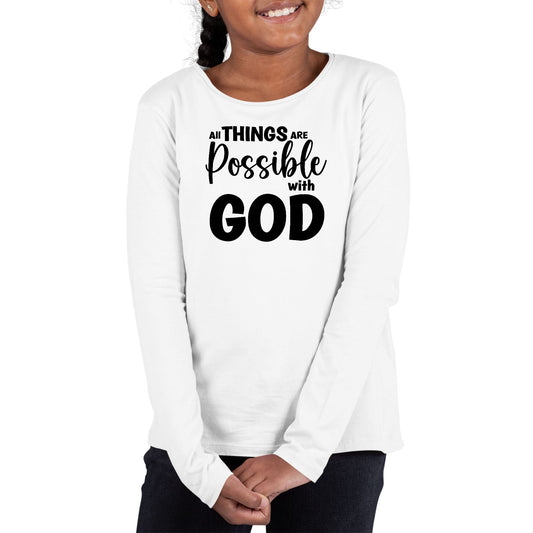 Youth Long Sleeve Graphic T-shirt, All Things are Possible with God --0