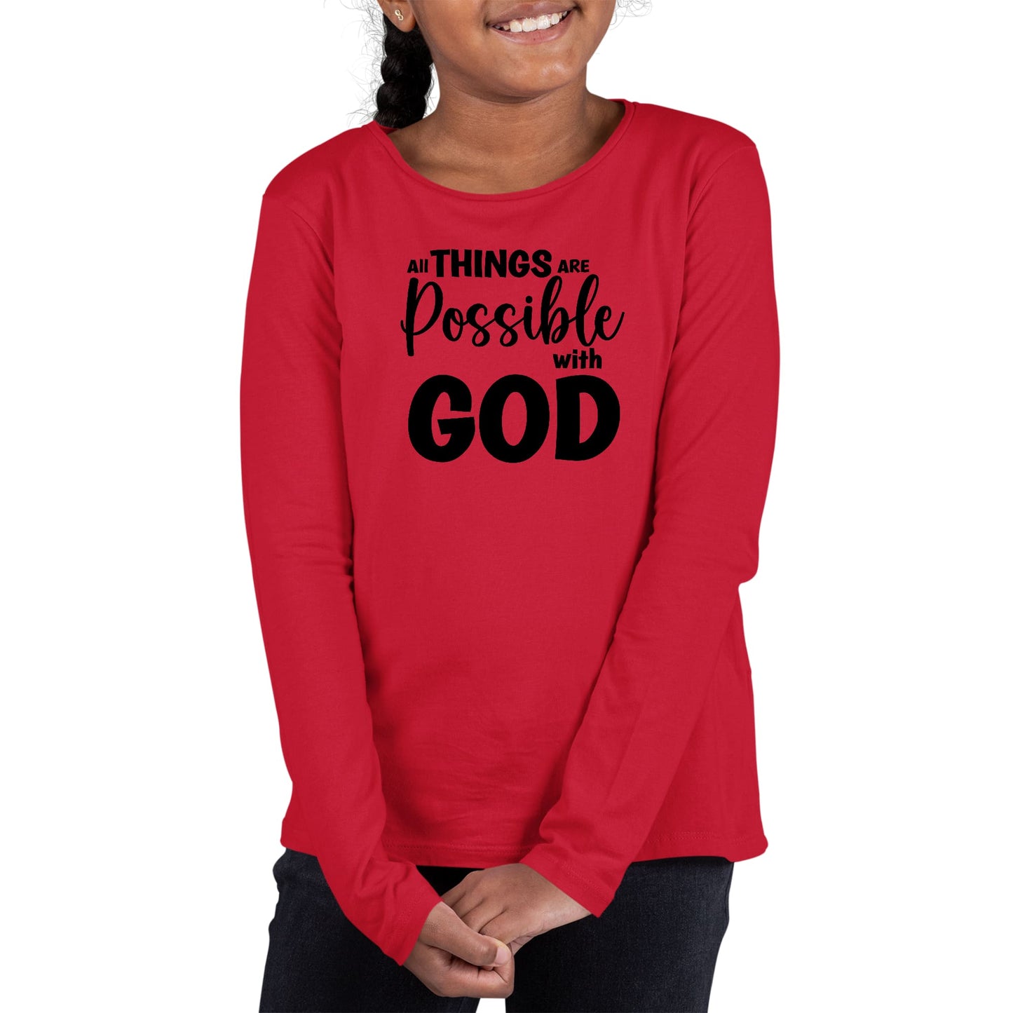 Youth Long Sleeve Graphic T-shirt, All Things are Possible with God --1