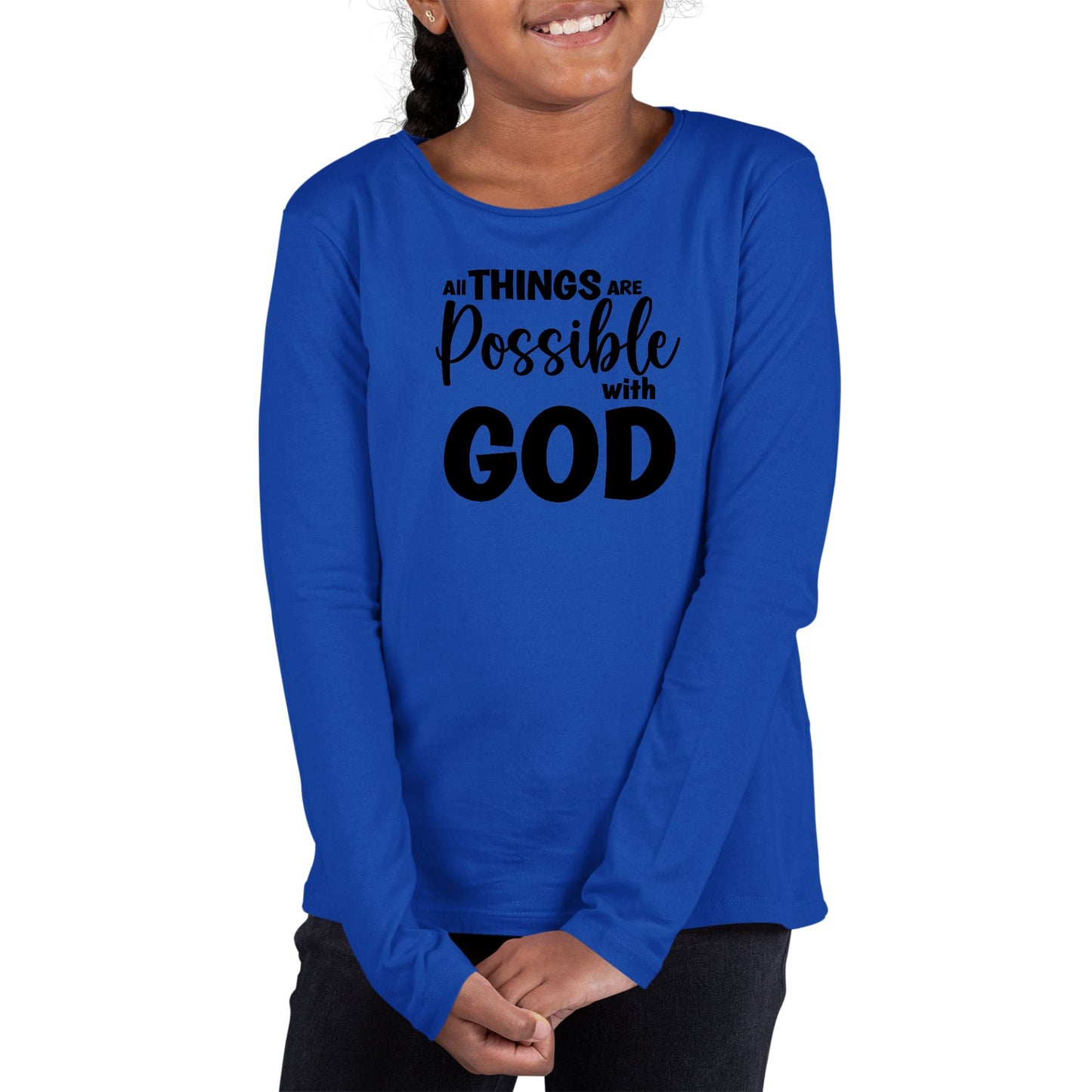 Youth Long Sleeve Graphic T-shirt, All Things are Possible with God --2