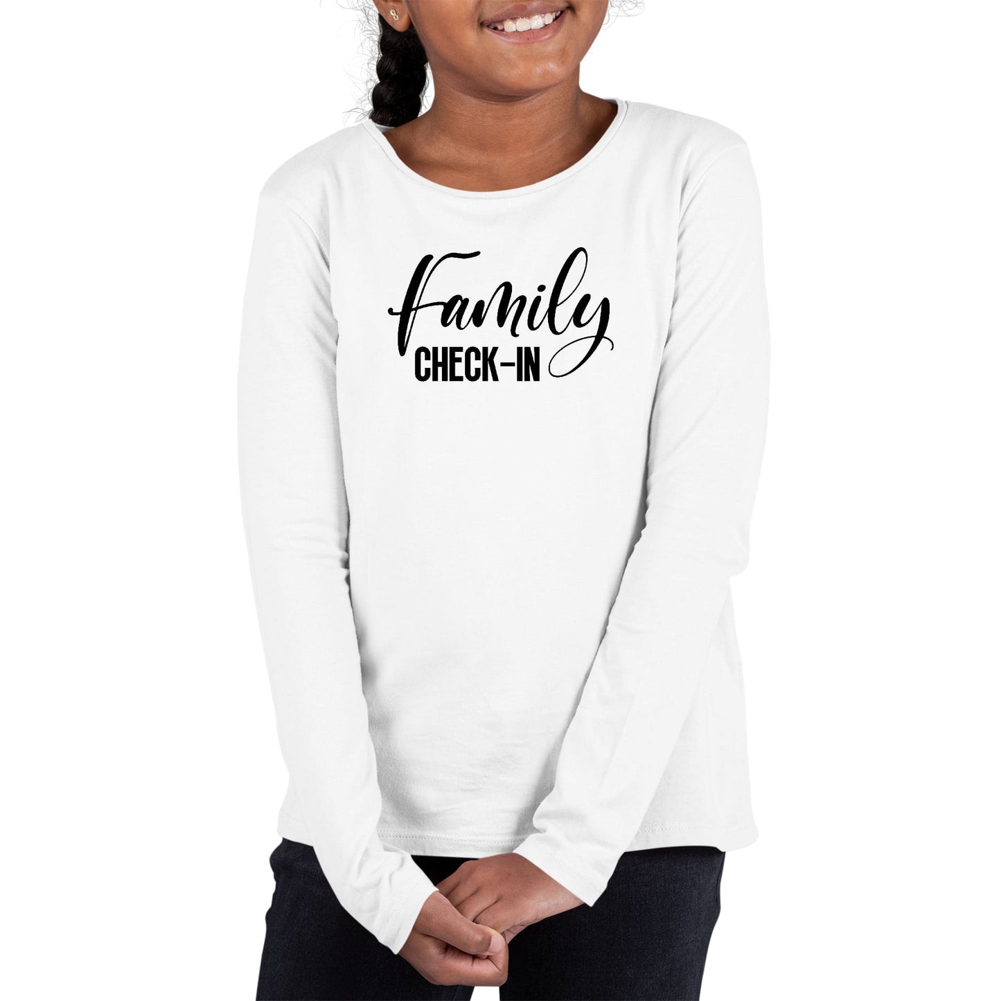 Youth Long Sleeve Graphic T-shirt, Family Check-in Illustration-0