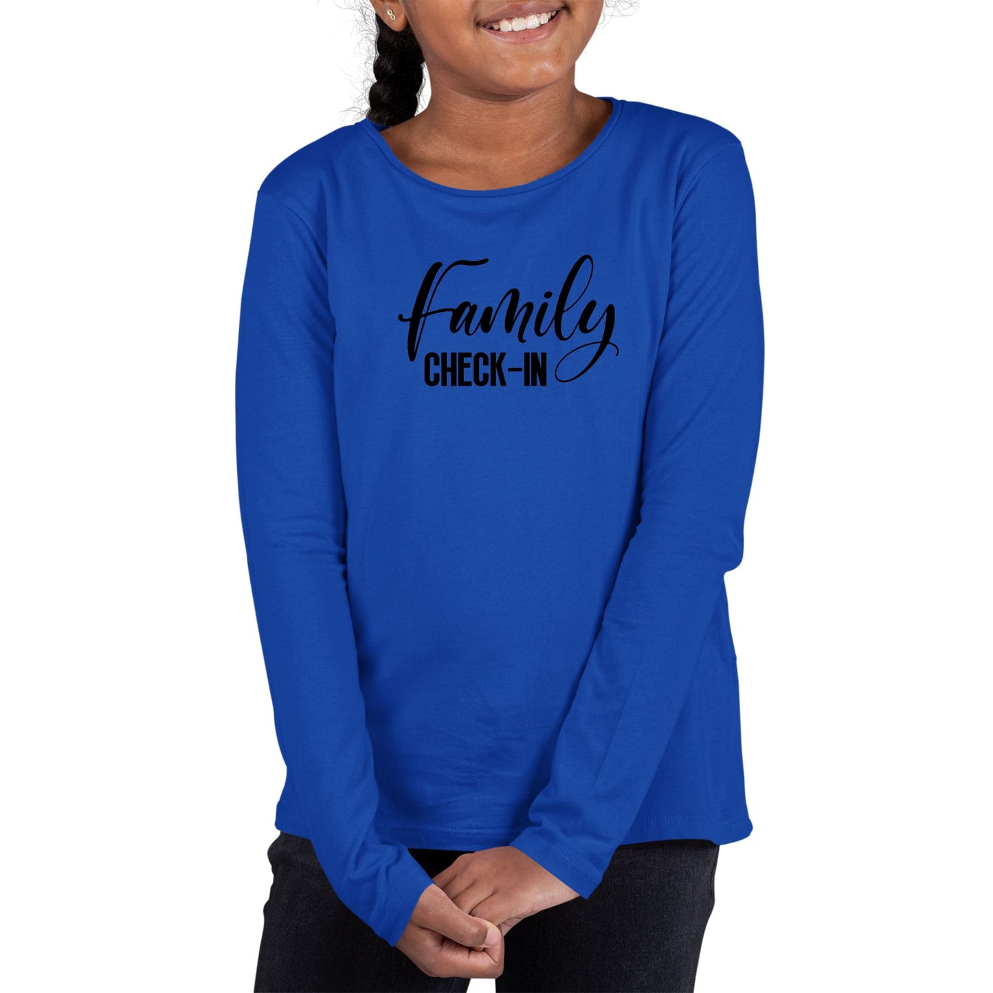 Youth Long Sleeve Graphic T-shirt, Family Check-in Illustration-2