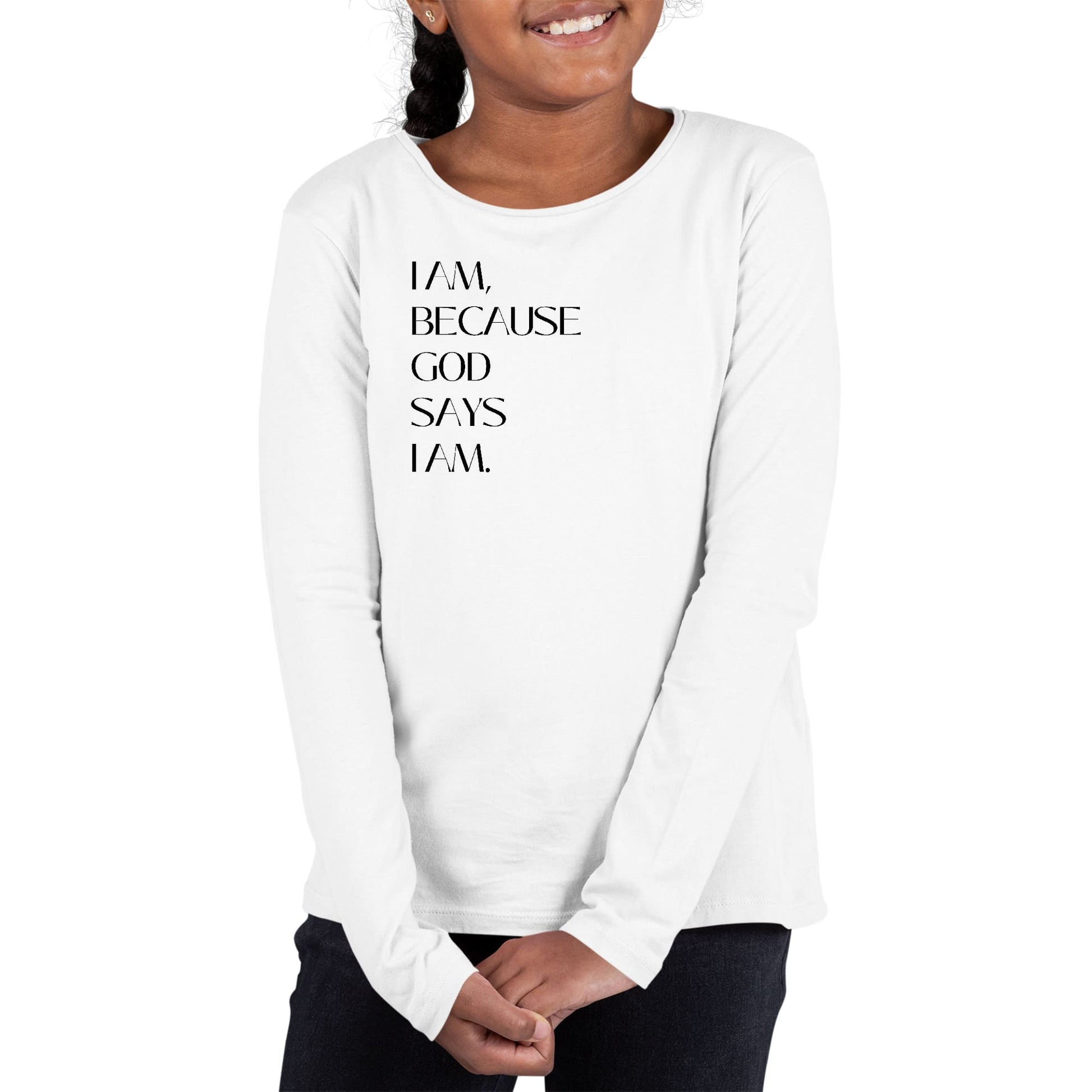 Youth Long Sleeve Graphic T-shirt, Say it Soul, i am Because God Says-0