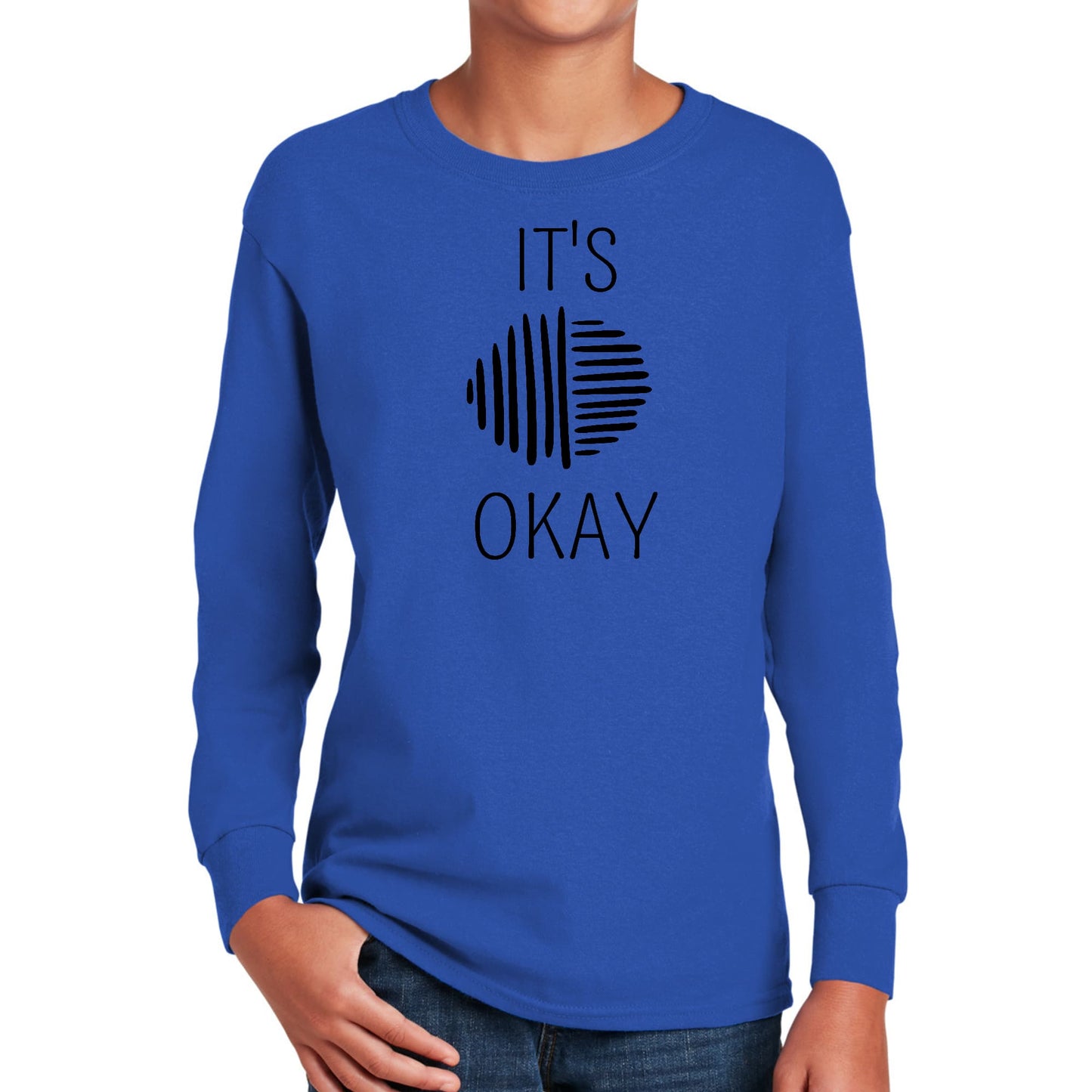 Youth Long Sleeve Graphic T-shirt, Say it Soul, its Okay, Black Line-2