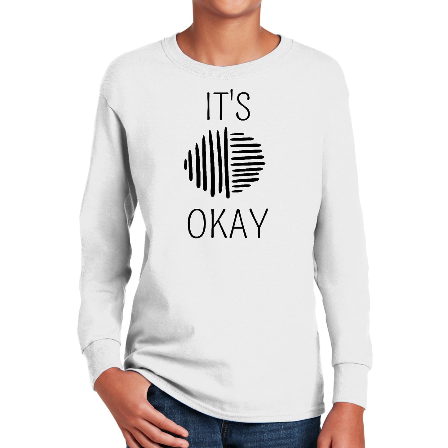 Youth Long Sleeve Graphic T-shirt, Say it Soul, its Okay, Black Line-0