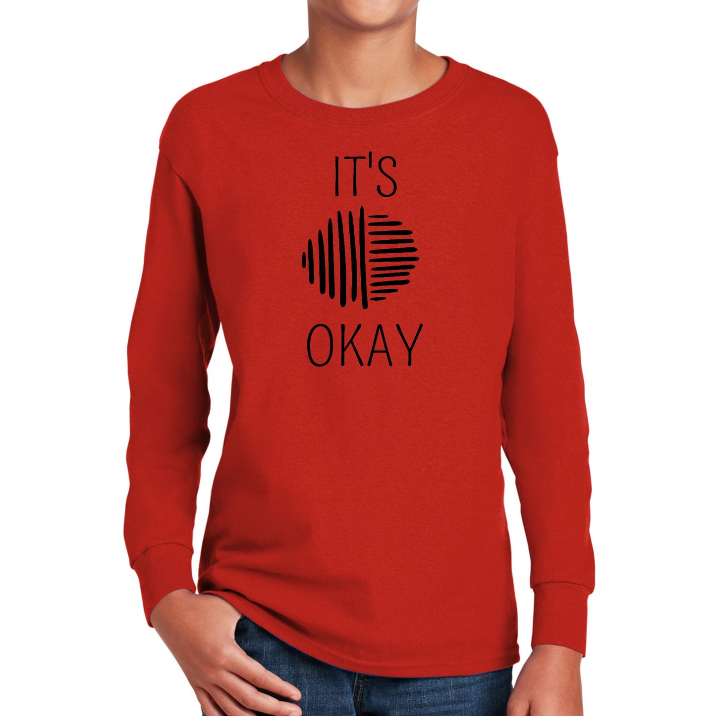 Youth Long Sleeve Graphic T-shirt, Say it Soul, its Okay, Black Line-1