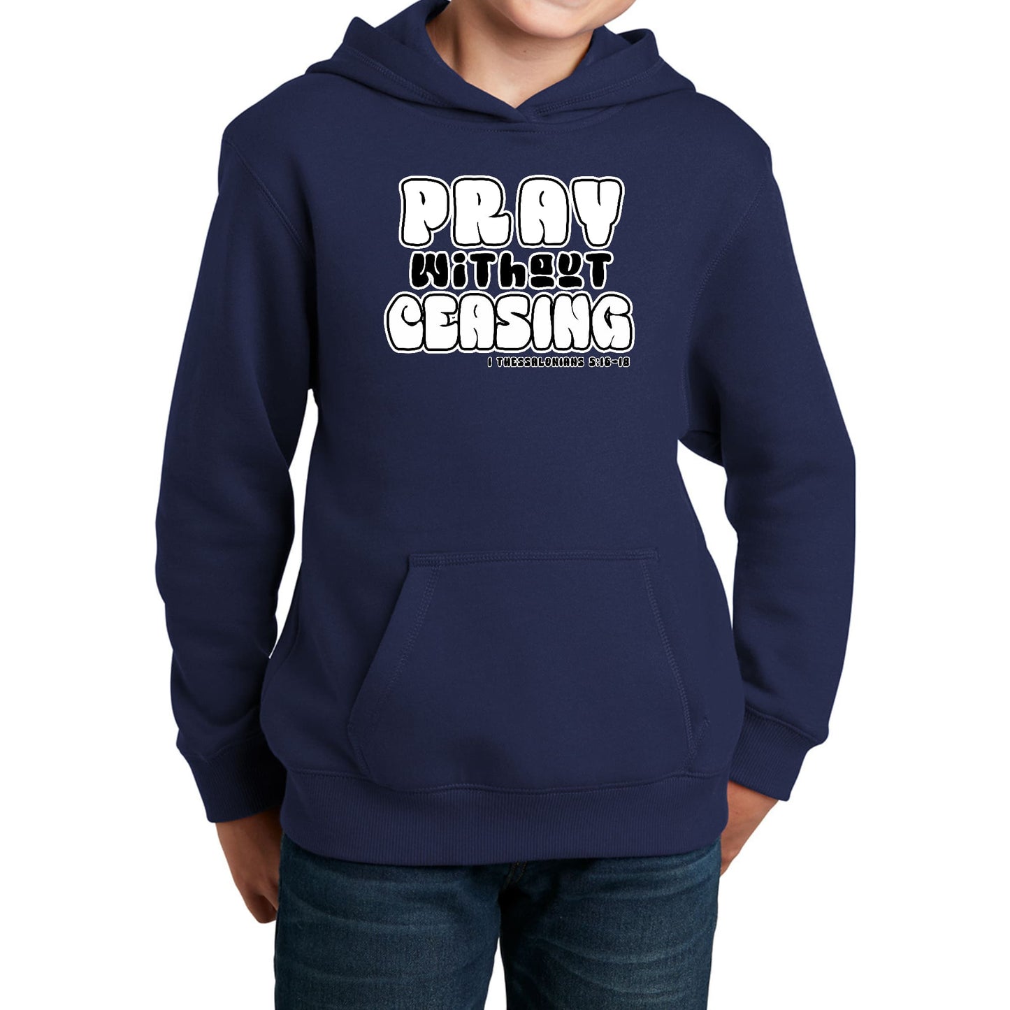 Youth Long Sleeve Hoodie Pray Without Ceasing, Inspirational-1