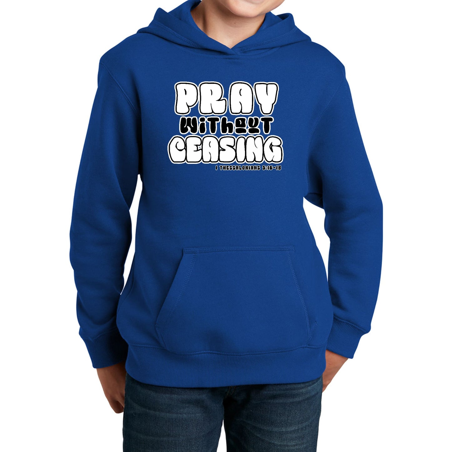 Youth Long Sleeve Hoodie Pray Without Ceasing, Inspirational-3