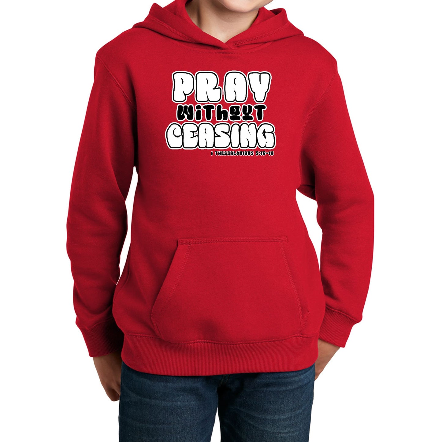 Youth Long Sleeve Hoodie Pray Without Ceasing, Inspirational-2