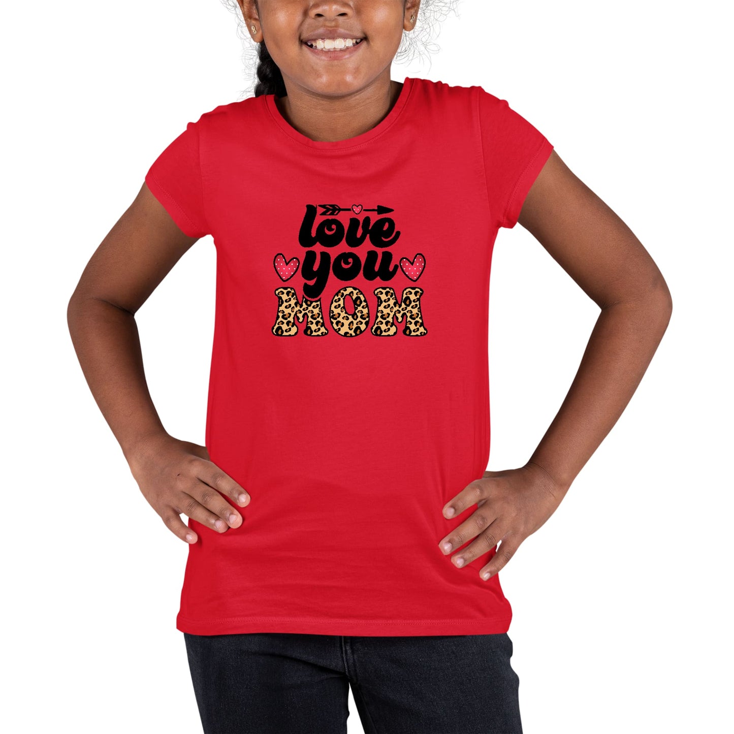 Youth Short Sleeve Graphic T-shirt Love you Mom Leopard Print-1