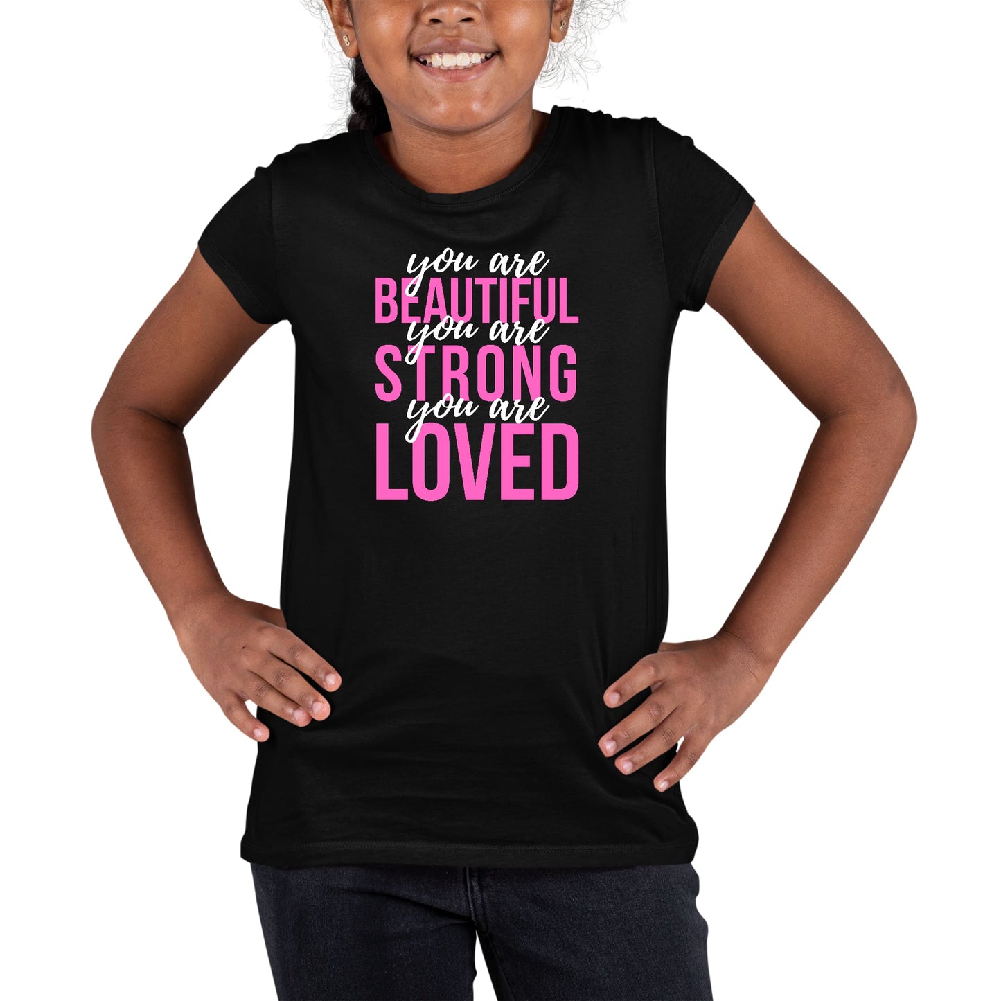 Youth Short Sleeve Graphic T-shirt, you are Beautiful Strong Loved-0