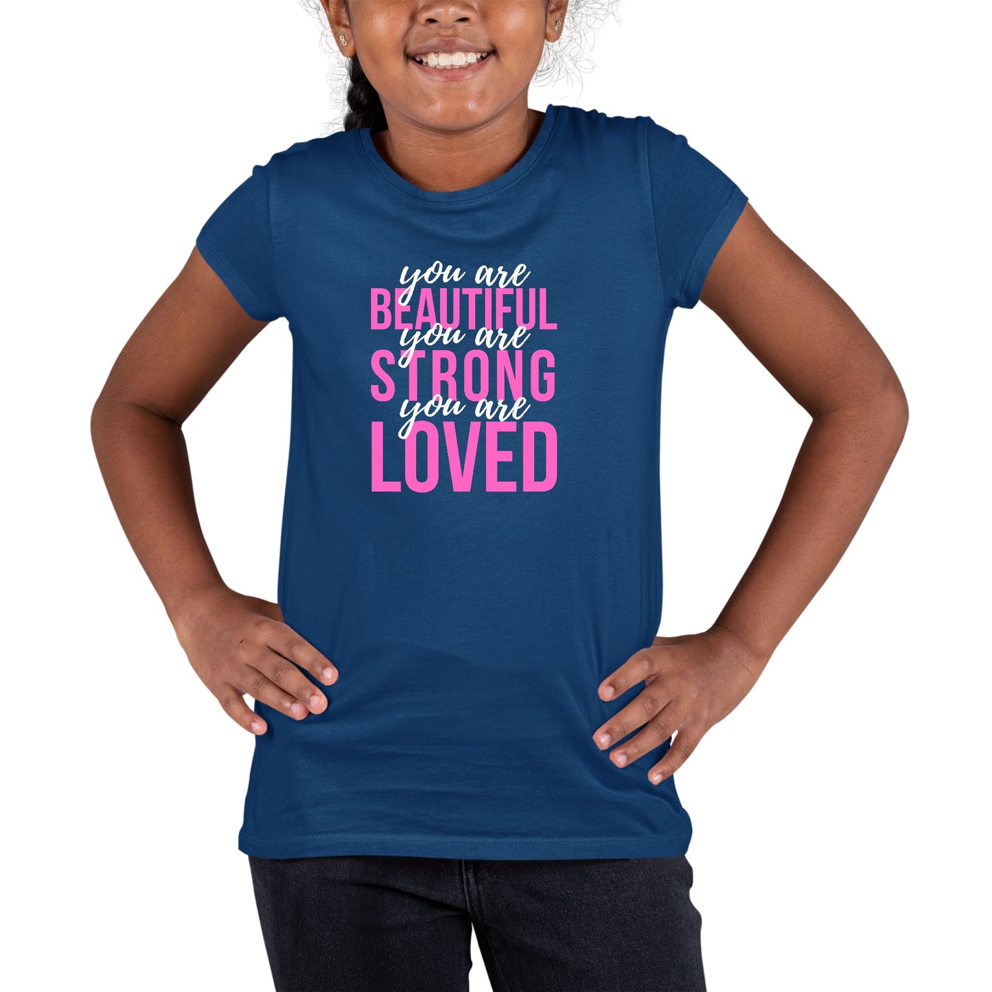 Youth Short Sleeve Graphic T-shirt, you are Beautiful Strong Loved-1